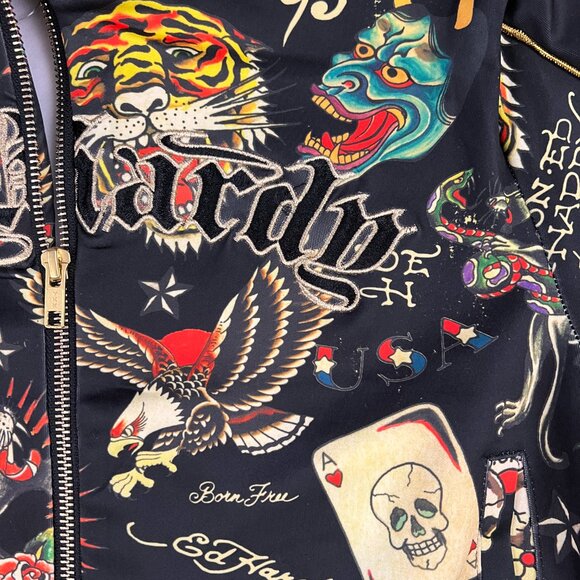 NEW Ed Hardy Crop Flashboard Black Tattoo Track Jacket Sz M - Picture 4 of 15